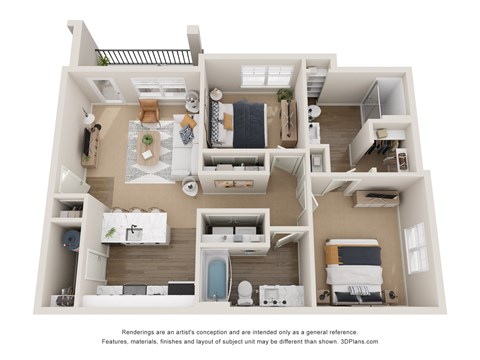 The Oak 2 Bedroom Apartment Floor Plan at Club at Woodside